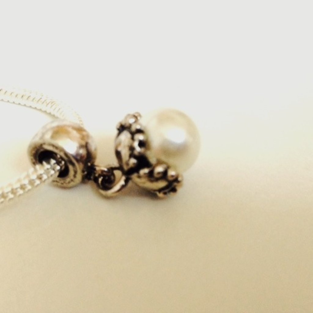 “White Pearl” Silver Plated Dangling Charm Bead For European Style Bracelets